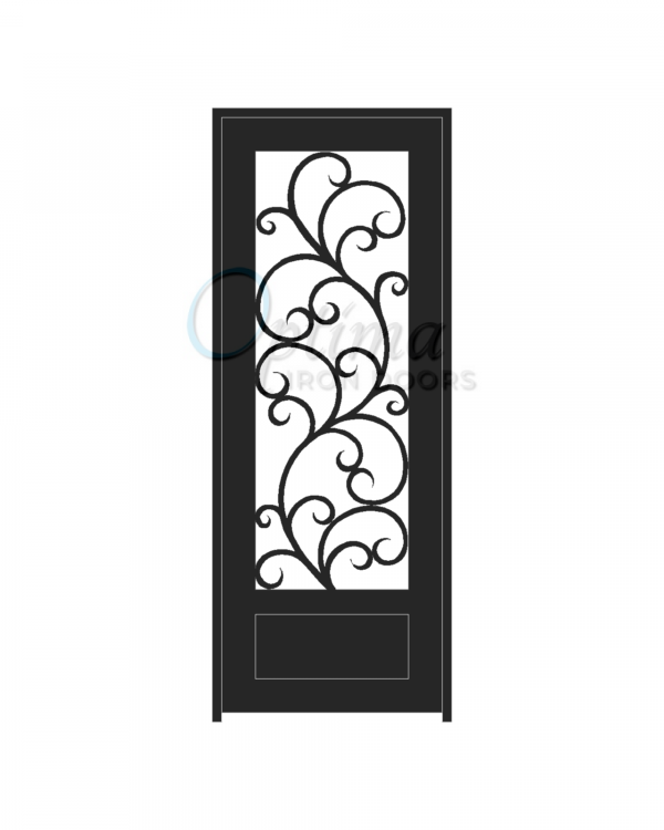ALAMO* Standard Profile Square Top 3/4's Lite Decorative Glass Single Iron Door - OID-3080-ALA1P