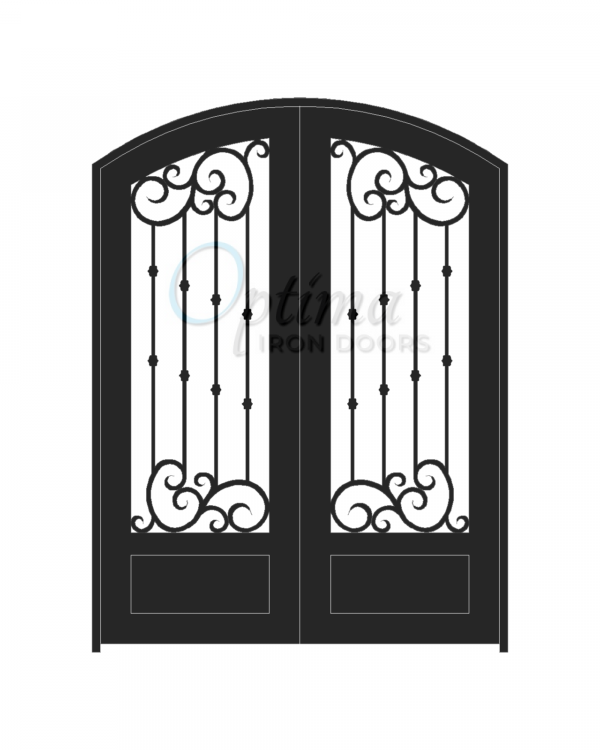 Standard Profile Arch Top 3/4's Lite Decorative Glass Double Iron Door - ALYSSA OID-6080-ALY1PAT