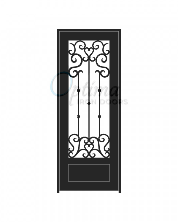 Standard Profile Square Top 3/4's Lite Decorative Glass Single Iron Door - ANGELO OID-3080-ANG1P