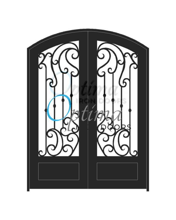 Standard Profile Arch Top 3/4's Lite Decorative Glass Double Iron Door - BRINA OID-6080-BRI1PAT
