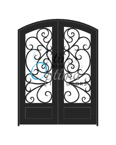 Standard Profile Arch Top 3/4's Lite Decorative Glass Double Iron Door - BUTTERFLY OID-6080-BUT1PAT