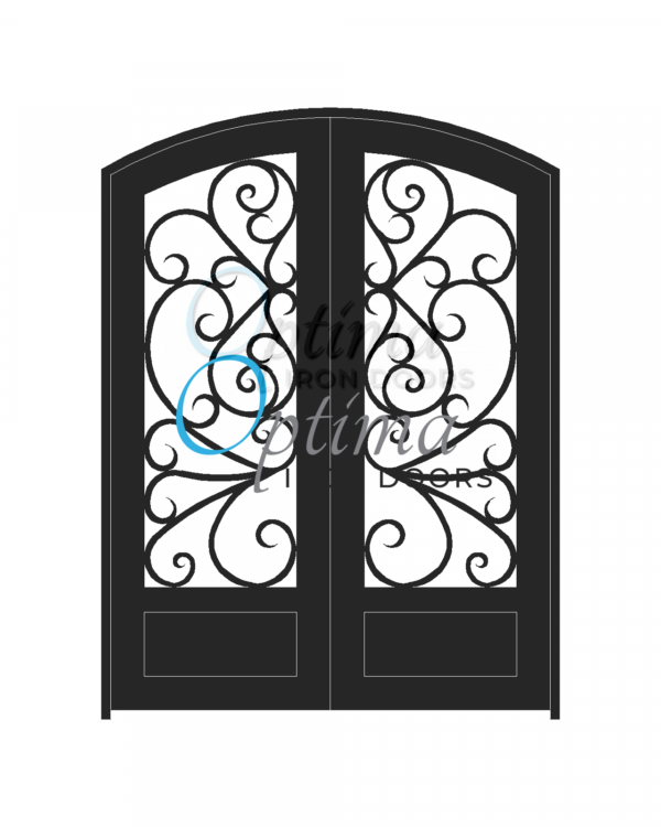 Standard Profile Arch Top 3/4's Lite Decorative Glass Double Iron Door - BUTTERFLY OID-6080-BUT1PAT