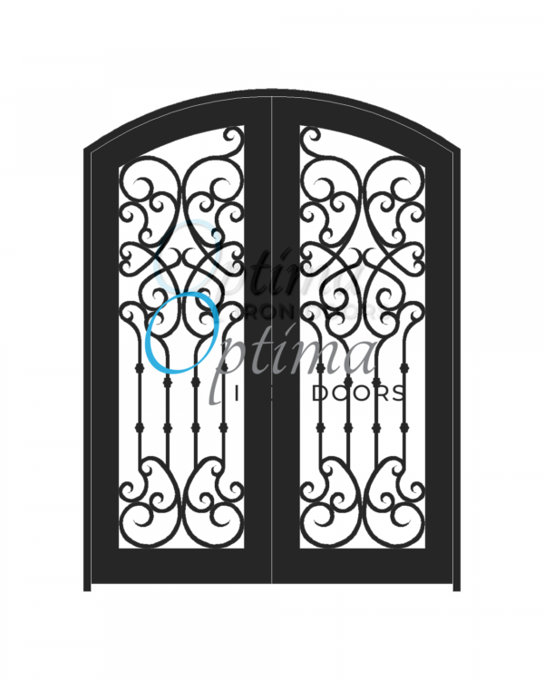 Standard Profile Arch Top Full Lite Decorative Glass Double Iron Door - CHLOE OID-6080-CHLAT