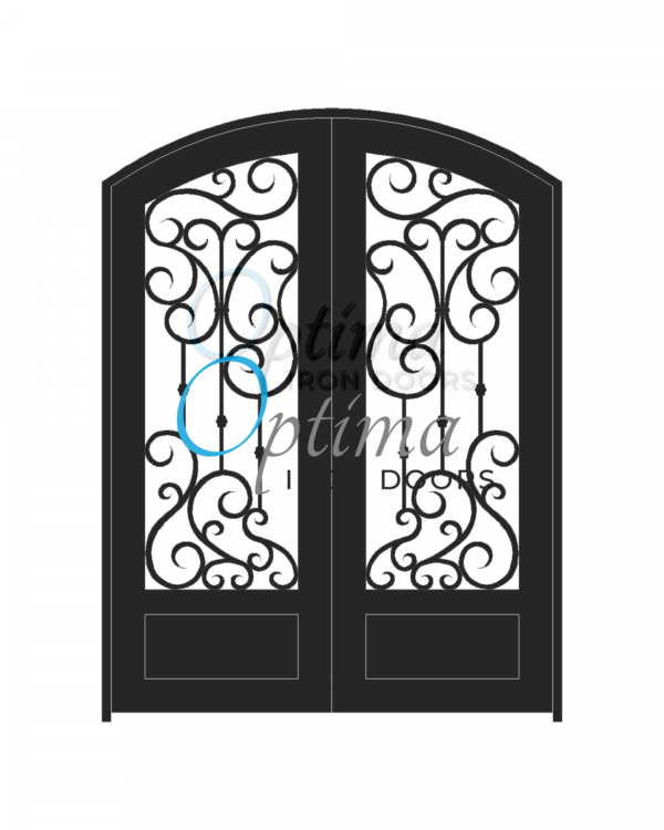 Standard Profile Arch Top 3/4's Lite Decorative Glass Double Iron Door - DAPHNE OID-6080-DAP1PAT