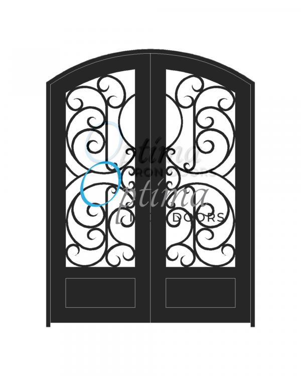 Standard Profile Arch Top 3/4's Lite Decorative Glass Double Iron Door - FARSALIA OID-6080-FAR1PAT