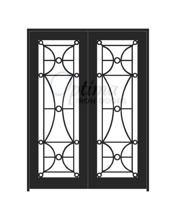 Standard Profile Square Top Full Light Decorative Glass Double Iron Door - HALF MOON OID-6080-HAL