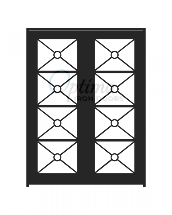 Standard Profile Square Top Full Lite Decorative Glass Double Iron Door - KEOPS OID-6080-KEO