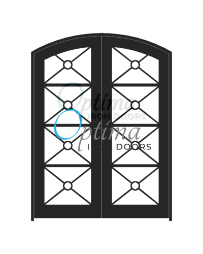 Standard Profile Arch Top Full Lite Decorative Glass Double Iron Door - KEOPS OID-6080-KEOAT