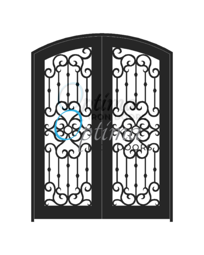 Standard Profile Arch Top Full Lite Decorative Glass Double Iron Door - MADRID OID-6080-MADAT