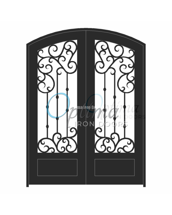 Standard Profile Arch Top 3/4's Lite Decorative Glass Double Iron Door - MARAGA OID-6080-MAR1PAT