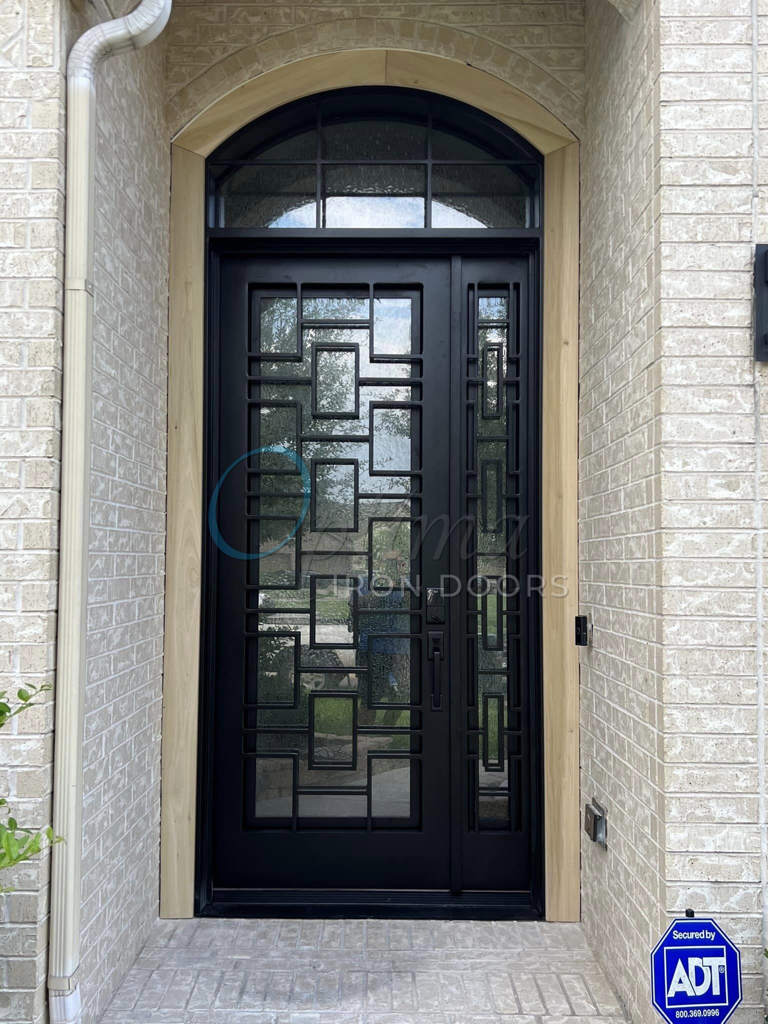 Labyrinth Standard Profile Square Top Full Lite Decorative Single Iron Door