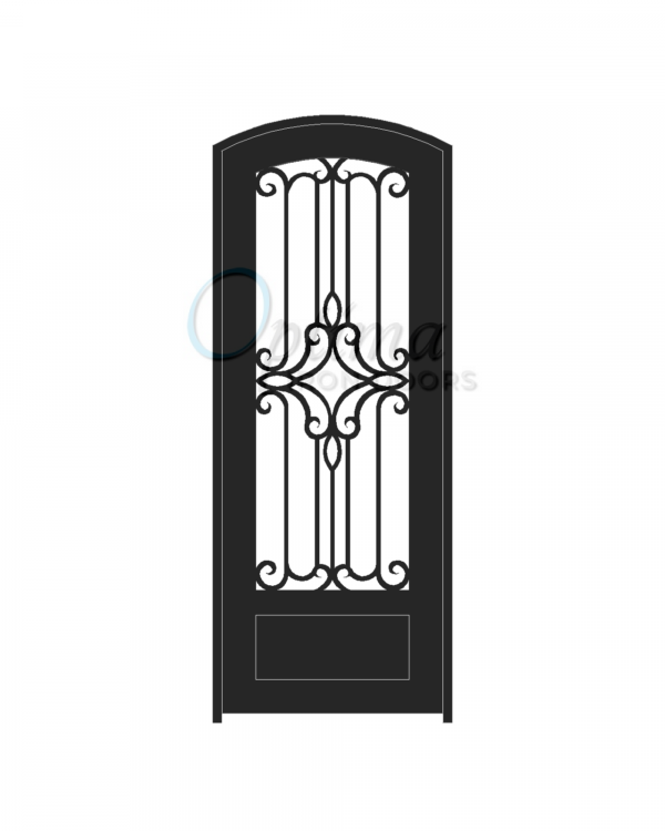 Standard Profile Arch Top 3/4's Lite Decorative Glass Single Iron Door - PRAGA OID-3080-PRA1PAT