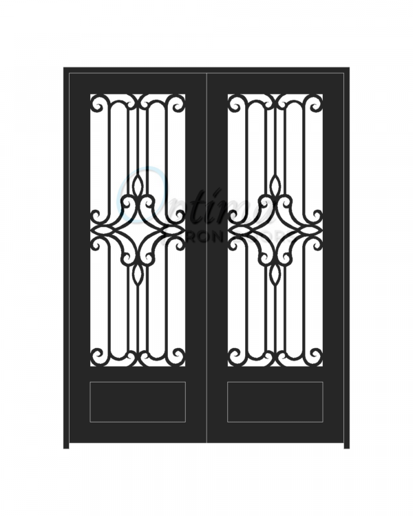 Standard Profile Square Top 3/4's Lite Decorative Glass Double Iron Door - PRAGA OID-6080-PRA1P
