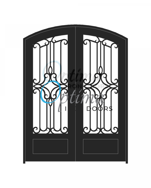 Standard Profile Arch Top 3/4's Lite Decorative Glass Double Iron Door - PRAGA OID-6080-PRA1PAT